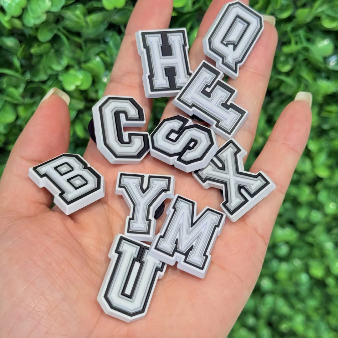 11-100Pcs Wholesale Black&White Alphabet PVC Shoe Accessory Numbers Simple Sandal Charms DIY Teenager Wristband
