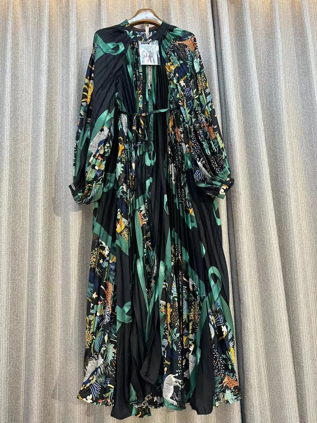 Vestido bohemio de manga larga con estampado Retro para mujer, ropa de noche holgada, plisada por debajo de la rodilla, de cintura alta, de alta calidad, Primavera, 2024