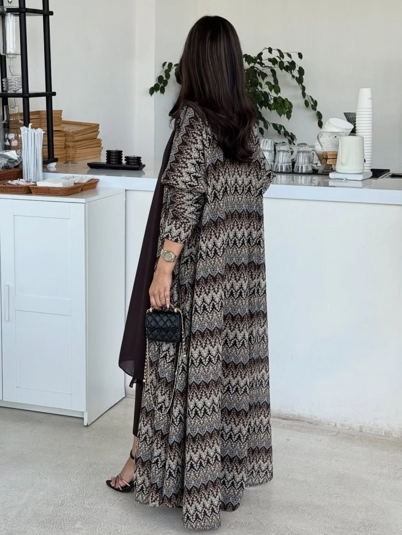 الشرق الأوسط المرأة المسلمة عبايات قفطان إسلامي فساتين ماكسي عتيقة كم كامل جلباب فضفاض مفتوح الجبهة عباية + الحجاب 2 قطعة