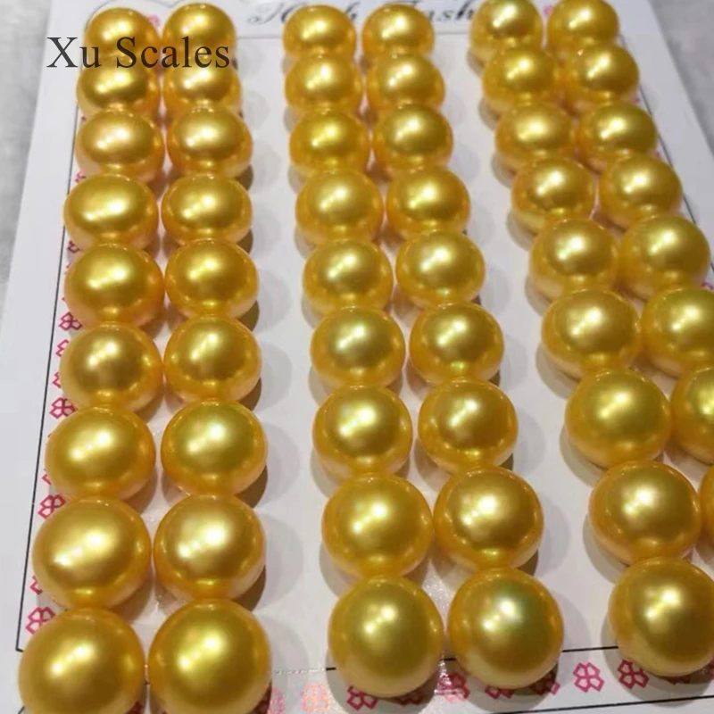 DIY Anting-Anting Cincin Mutiara Emas Optimasi Air Tawar Alami Setengah Lubang Partikel Manik Telanjang Longgar Bulat Datar Jenis Roti Kukus