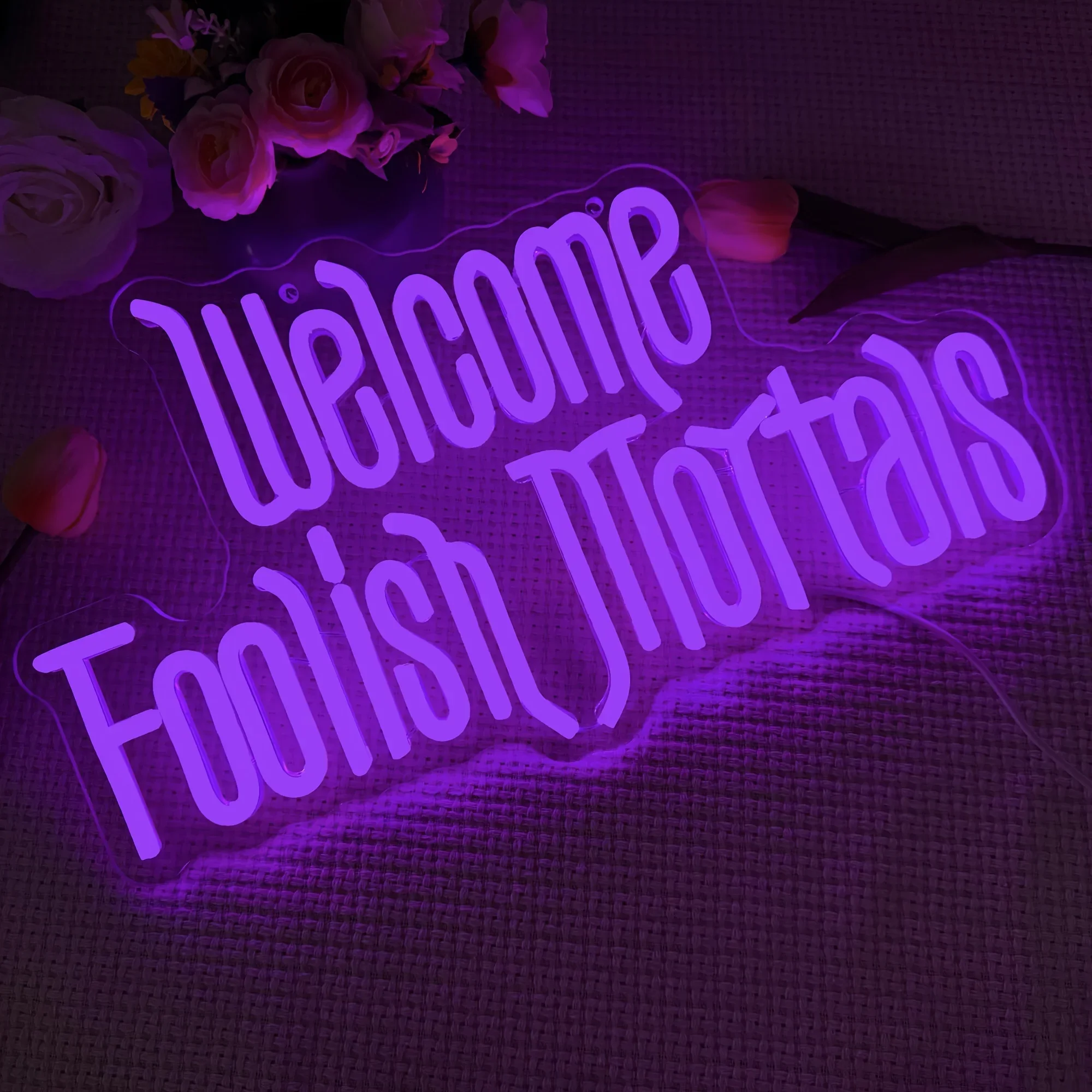 Welcome Foolish Mortals Neon Sign - Spooky Gothic Haunted Mansion Led Wall Decor, Usb Powered, Perfect For Halloween & Home Bar