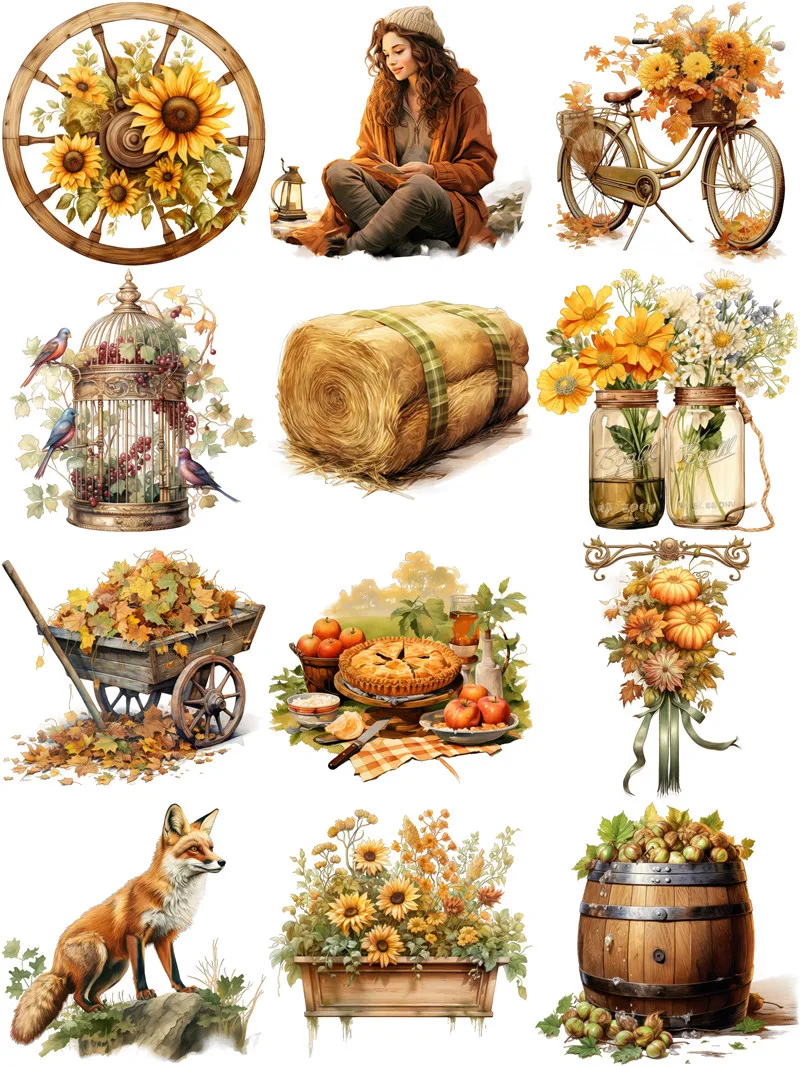 12Pcs/Pack Autumn Fox Girl Sticker DIY Craft Scrapbooking Album Junk Journal Decorative Stickers