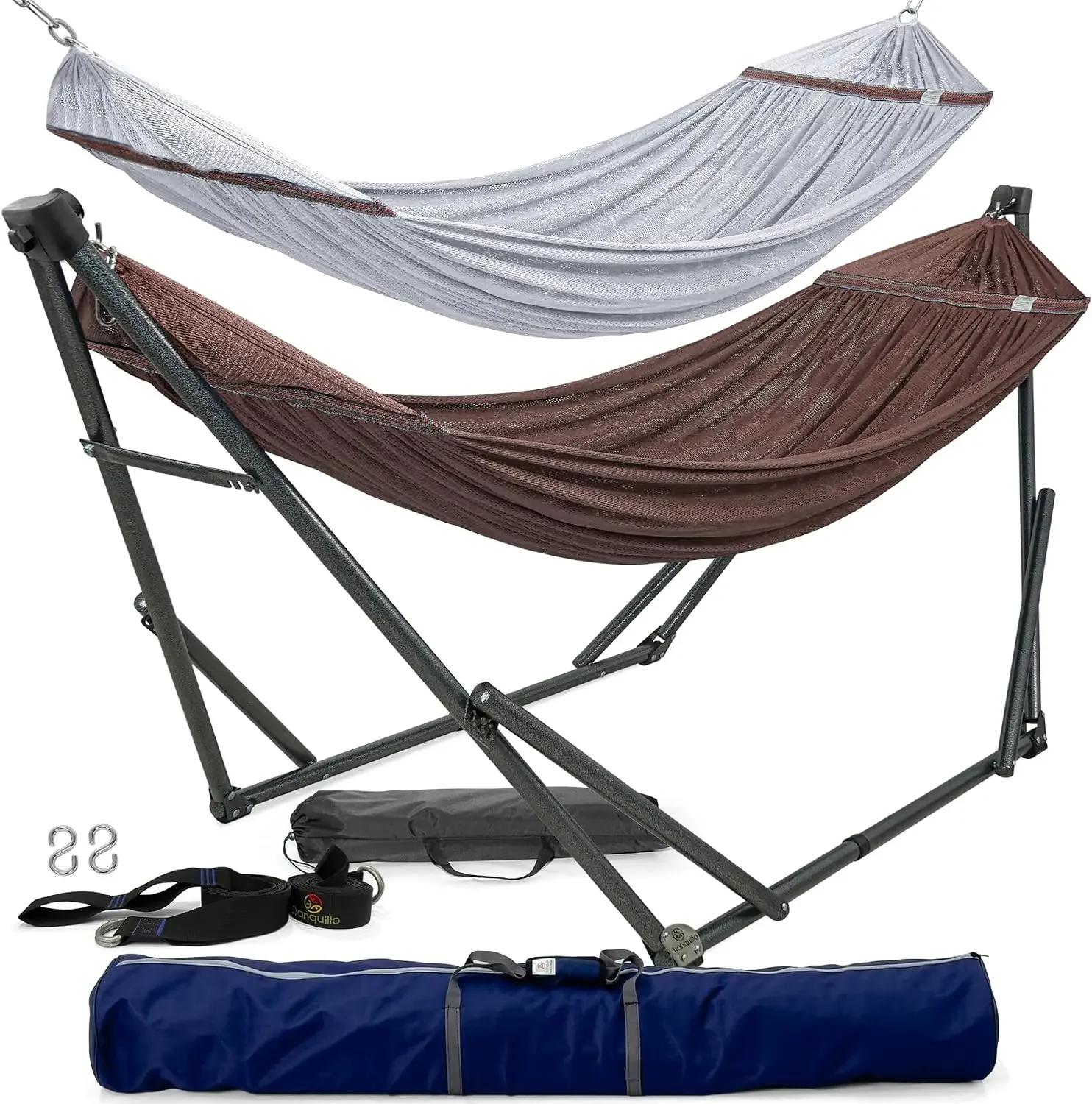 Combo x2 Hammocks with Stand for Outside & Tree Straps, Heavy Duty Hammock with Stand 600lbs for Indoor Outdoor Patio Backyard,
