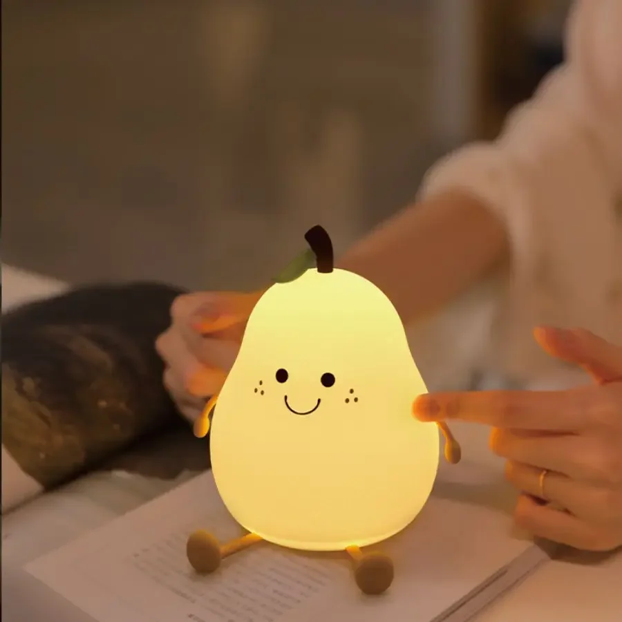 Led Cute Pear Night Light Dimmable Nursery Pear Lamps Super Squishy Silicone USB Rechargeable Touch Control 7 Colors Night Lamp