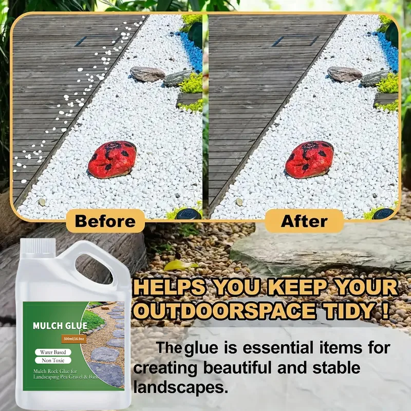 500/1000ml Mulch Glue for Landscaping Super Pea Hold, Fast-Dry Non-Toxic Rock Adhesive, Pine Straw Outdoor Stone Bond for Garden