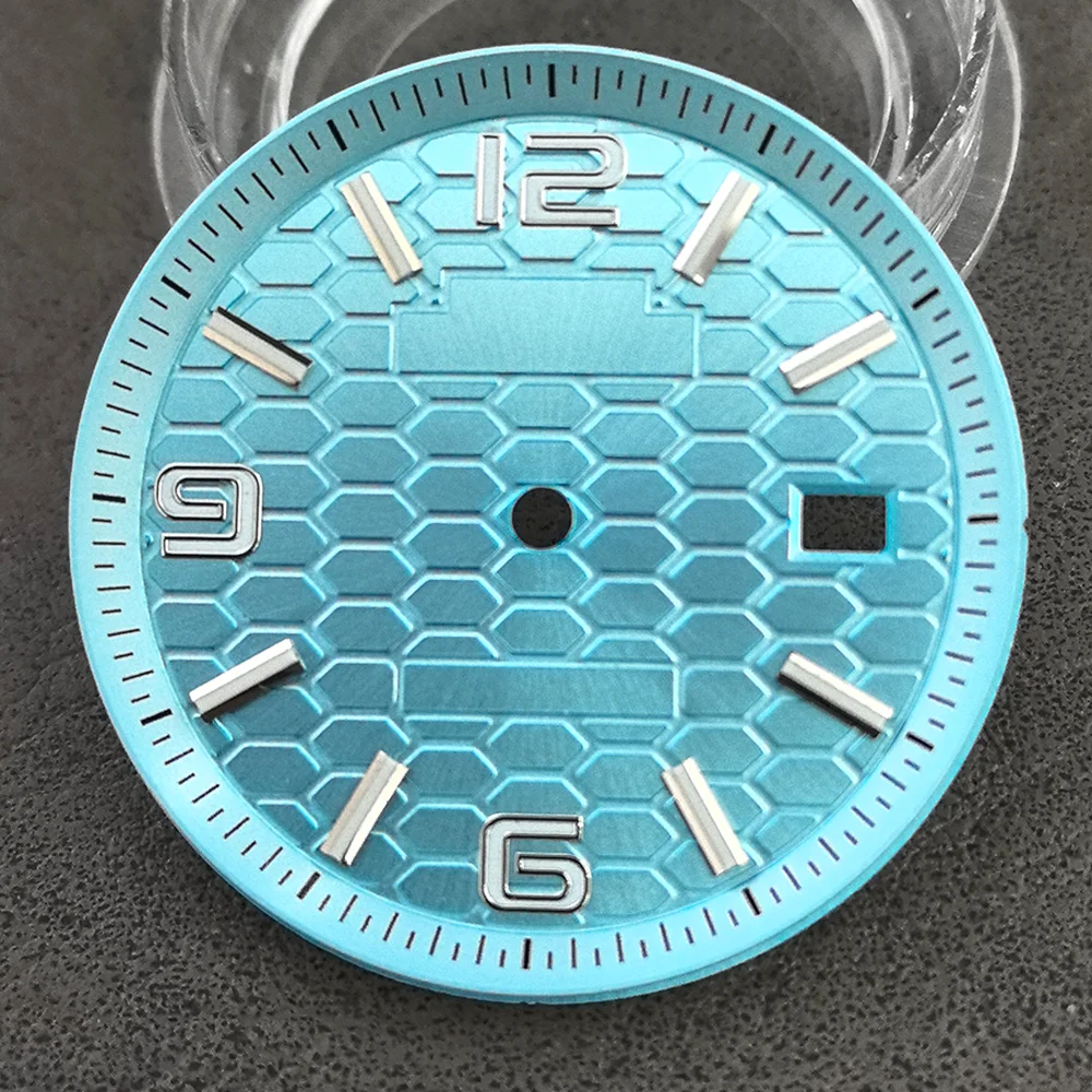 Quadrante da 33,5 mm compatibile con parti di ricambio per la riparazione dell'orologio con datario verde luminoso Land-Dwell con movimento NH35