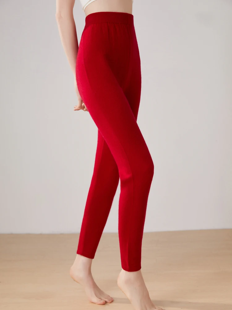

Autumn Winter Women 100% Cashmere Legging elasticity Solid Slim Pants Basic Leggings Soft Warm Goat Cashmere Knitted Trousers