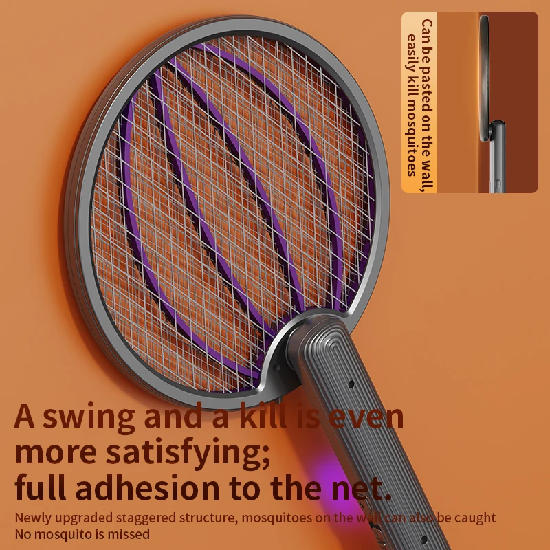 3 em 1 dobrável USB recarregável 3000V Mosquito Fly Swatter UV Armadilha LED Interruptor duplo Grade segura 0 °   Bastão de parede Bug Zapper