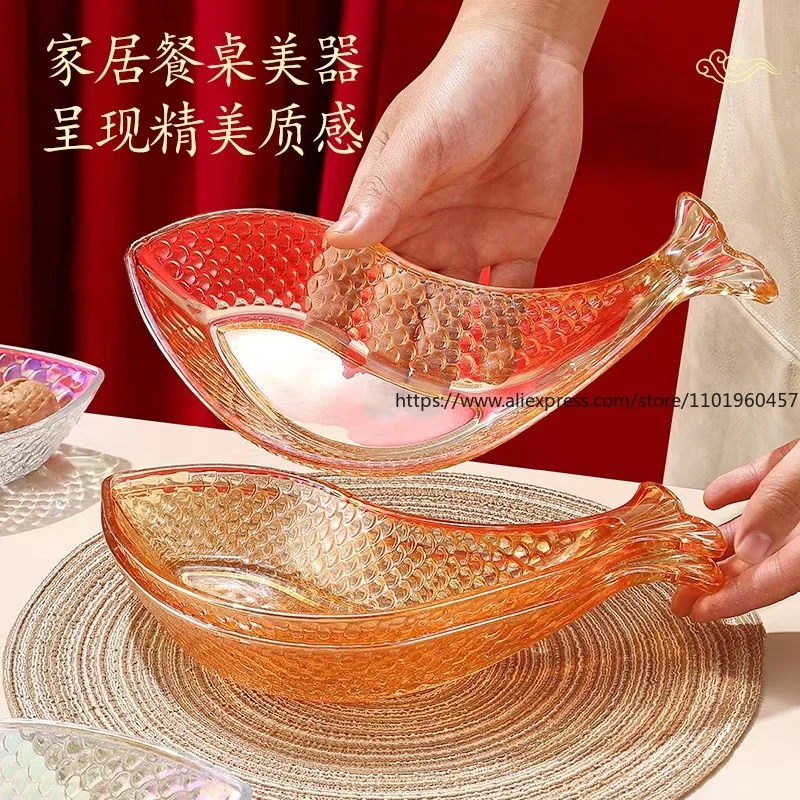 2-Piece High-End Luxury Koi Fish Plates Creative Design Ideal for Home Living Room Serving