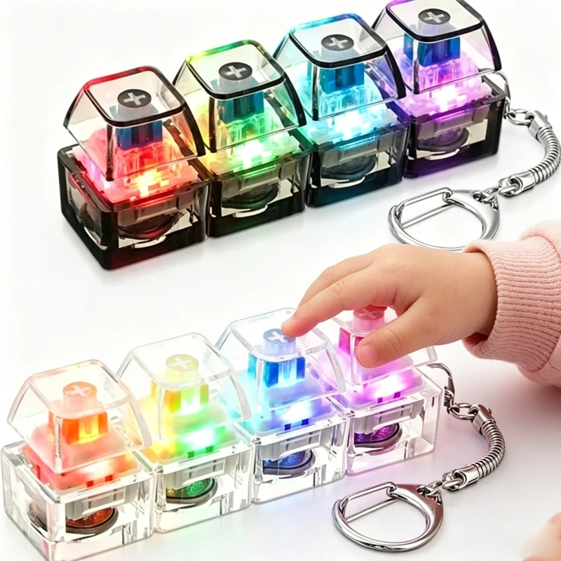 LED Keyboard/// Keychain Fidget Toy Crystal Clicker Sensory Toy for Stress Relief Keyboard Keychain Fidget Gadget for Adults Kid