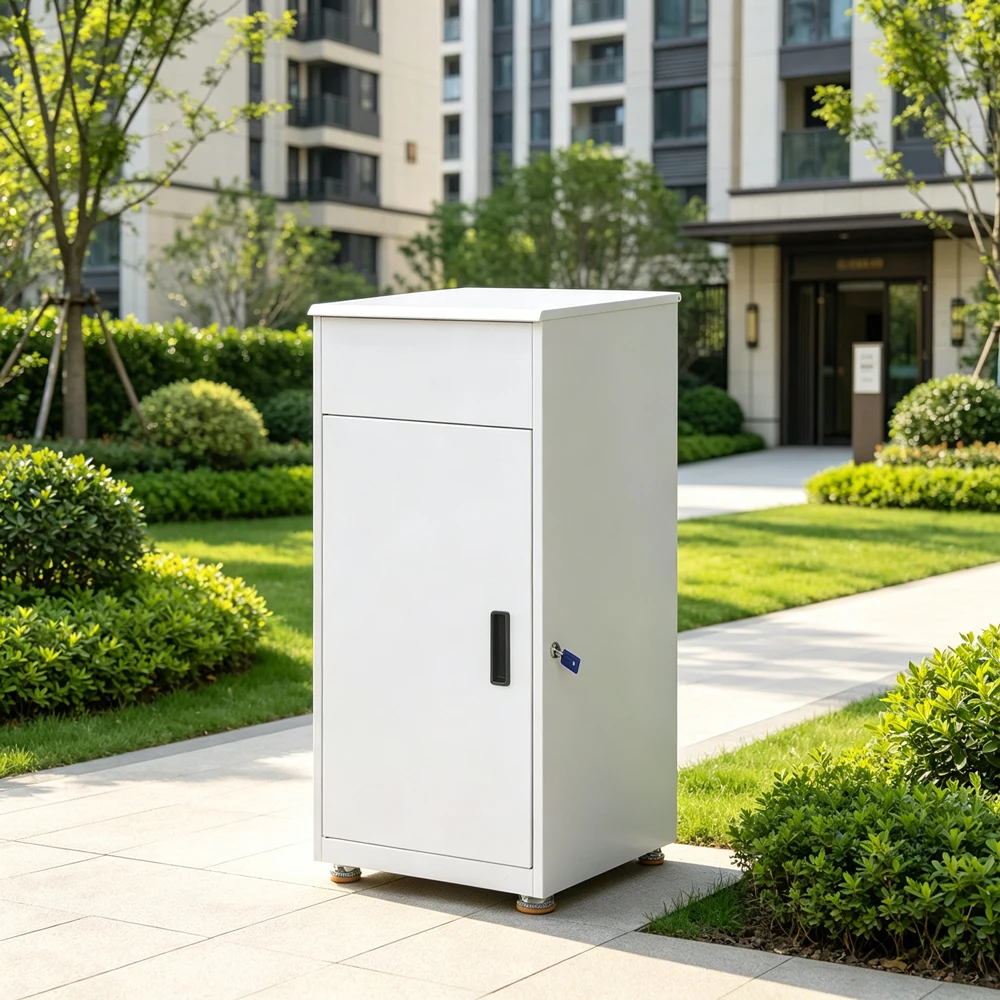 Waterproof Outdoor Parcel Drop Box Large Capacity Galvanized Steel Lockable Mail Post Package Storage Cabinet White Home Office
