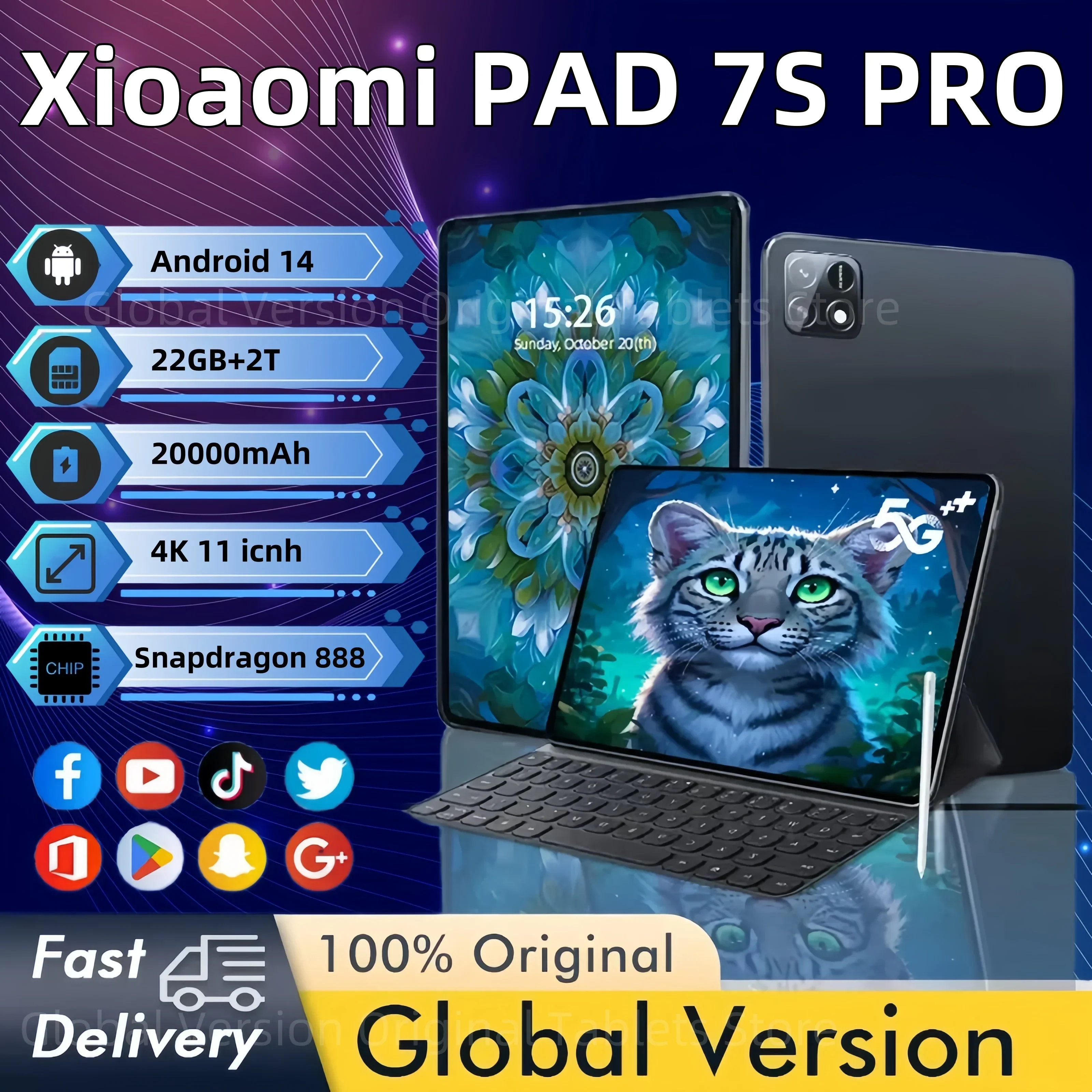 

2025 Global Version Original Xioami Pad 7S Pro Tablet 22GB+2T 11inch HD 4K Android14 20000mAh 5G Dual SIM Phone Call GPS Tablet