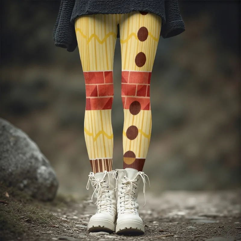 

Pop Art Giraffe Print Women's Leggings Kawaii Color Blocking Geometric Pattern Thick Warm Tights for Autumn Winter Plus Size