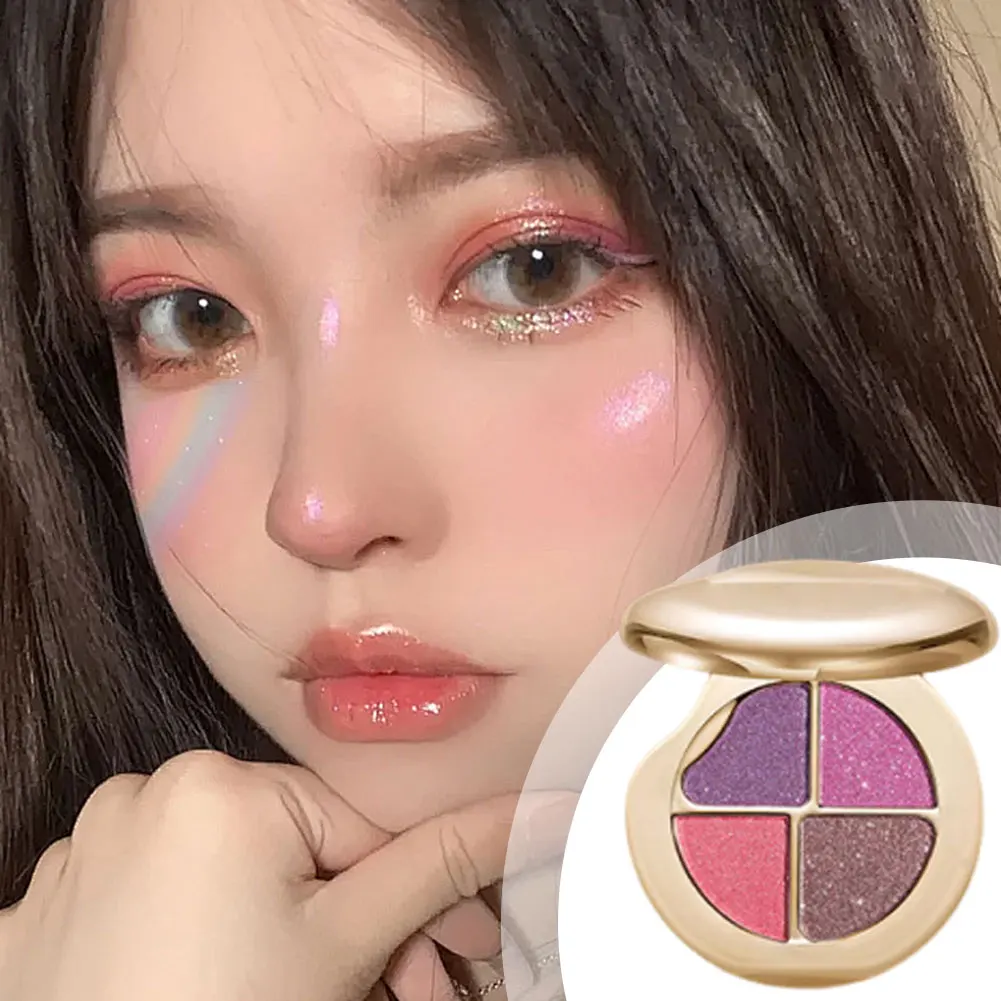 Highlighting Eye Cheek Palettes 4 Colors Eyeshadow Palettes Long Lasting Smudge-proof Eyeshadow Highlighter Makeup