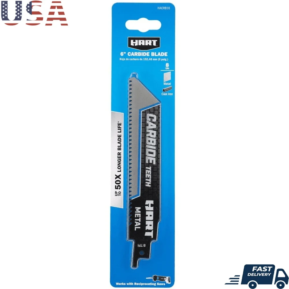 6 Inch Carbide Reciprocating Saw Blade 8 TPI Heavy Duty Metal Cutting Tool Cast Iron Projects Compatible with All Saws