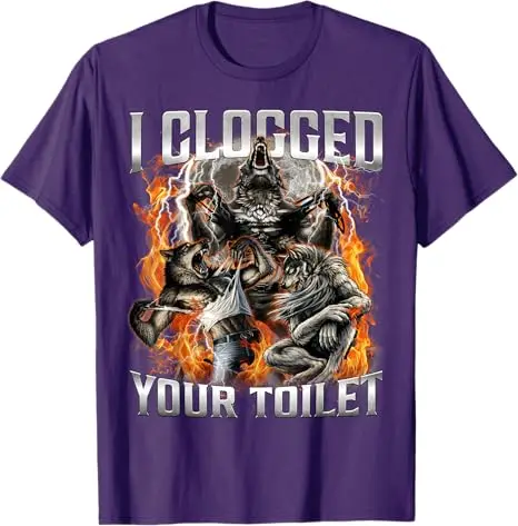 Y2k Gag Alpha Wolves Meme Neuheit T-Shirt Lustiges 'I Clogged Your Toilet' Witziges Alpha Wolf 'Stupid Brainrot' T-Shirt Streetwear Outfit – Detail 6