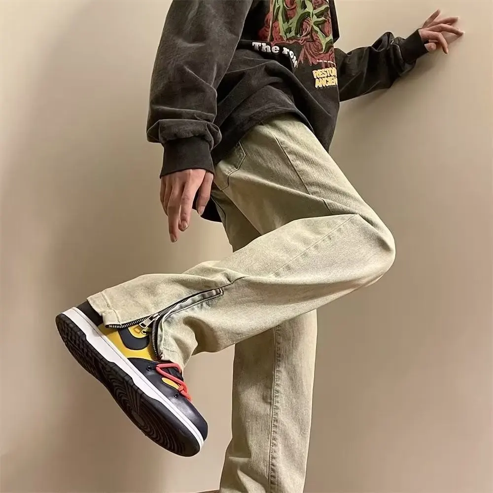 

Мужские джинсы Waed American Sle, прямые брюки на молнии с микро-расклешенными брюками, весна-осень, модные молодежные повседневные брюки