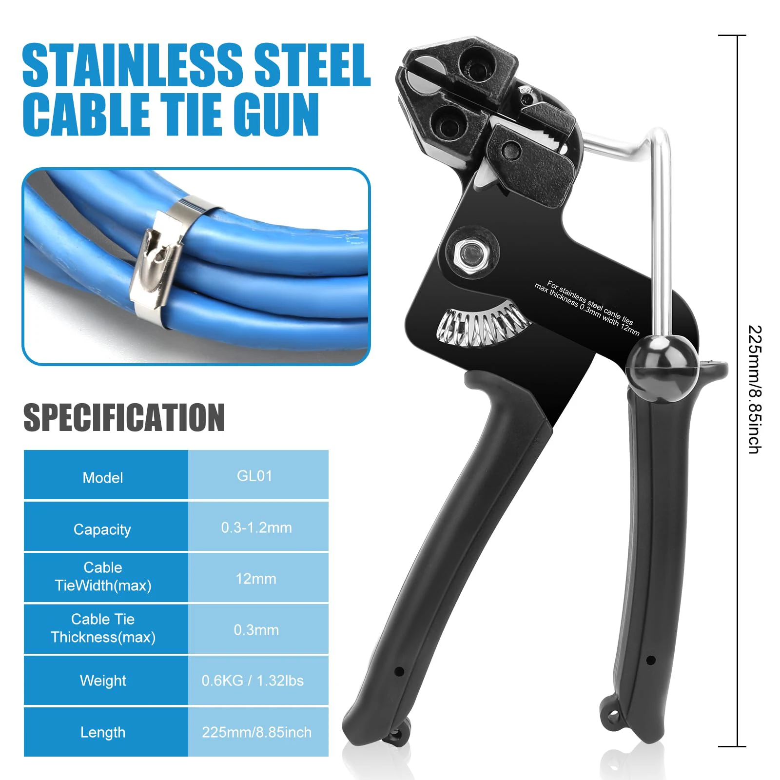 Imagem -05 - Self-locking Metal Zip Ties Cutter Zip Ties Gun Alicate de Laços Aço Inoxidável Envoltório da Mão Ferramentas de Corte de Tensão