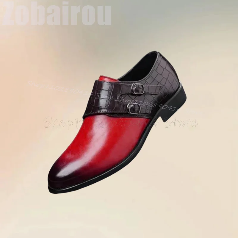 

Red Black Gradient Color Alligator Print Buckle Loafers Fashion Slip On Men Shoes Luxury Handmade Party Banquet Men Dress Shoes