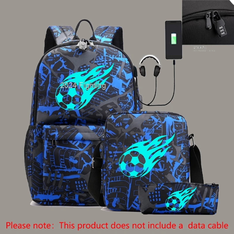 Luminous HOT Football Backpacks USB Teens Simple Capacity Laptop School Bags Women Men Rucksack Travel Mochila With Shoulder Bag