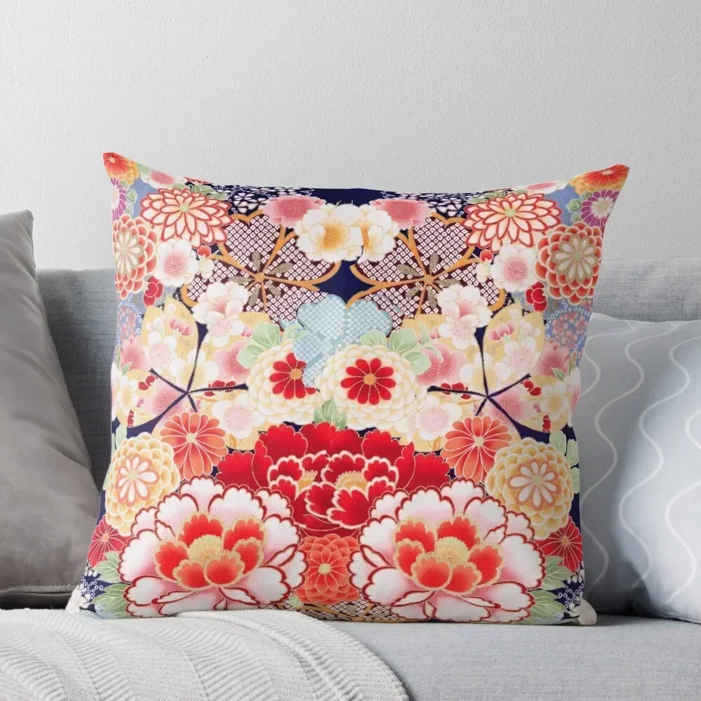 

ANTIQUE JAPANESE FLOWERS Pink White Wild Roses Kimono Style Floral Throw Pillow Sofa Cushion Cover Christmas Covers pillow