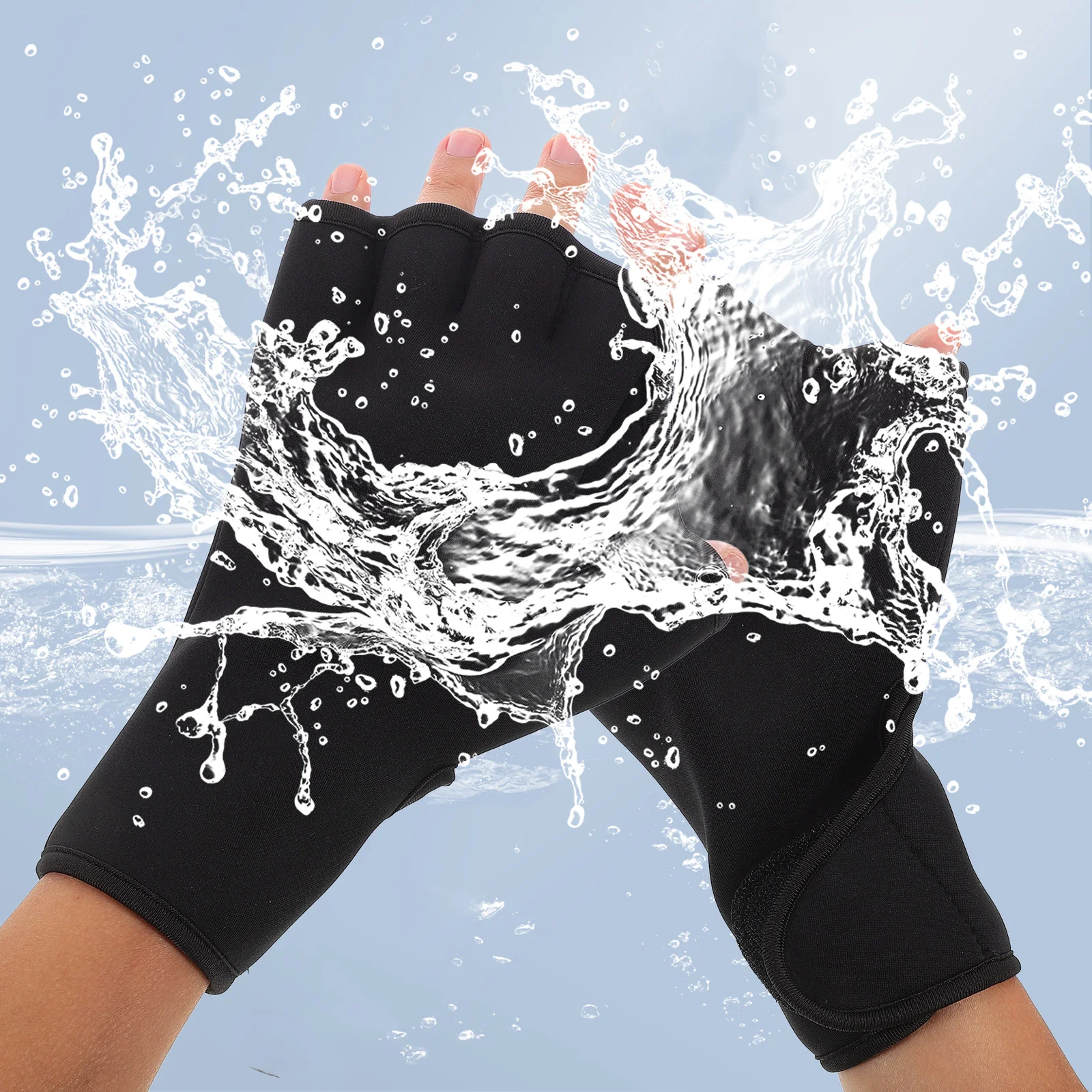 

1 Pair Unisex Swimming Paddles Neoprene Pool Training Gloves Adjustable Wrist Strap Water Resistance Diving Muscle Strengthening