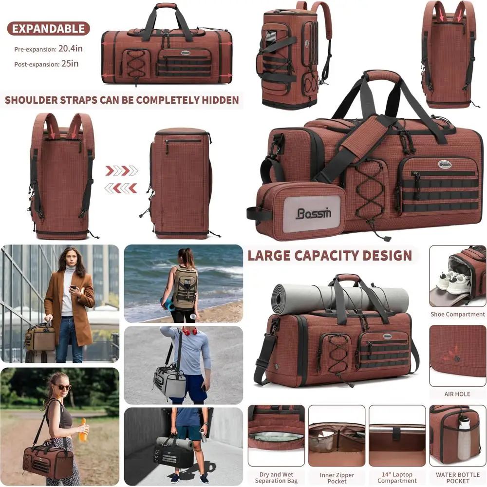 

Спортивная дорожная сумка-даффл унисекс 45 л с отделением для обуви для спортзала и поездок на выходные