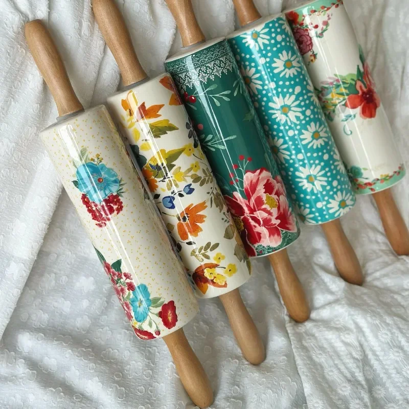Pioneer Woman Ceramic Rolling Pin Hand-Painted Underglaze Print Kitchen Baking Tool Elegant Country Style
