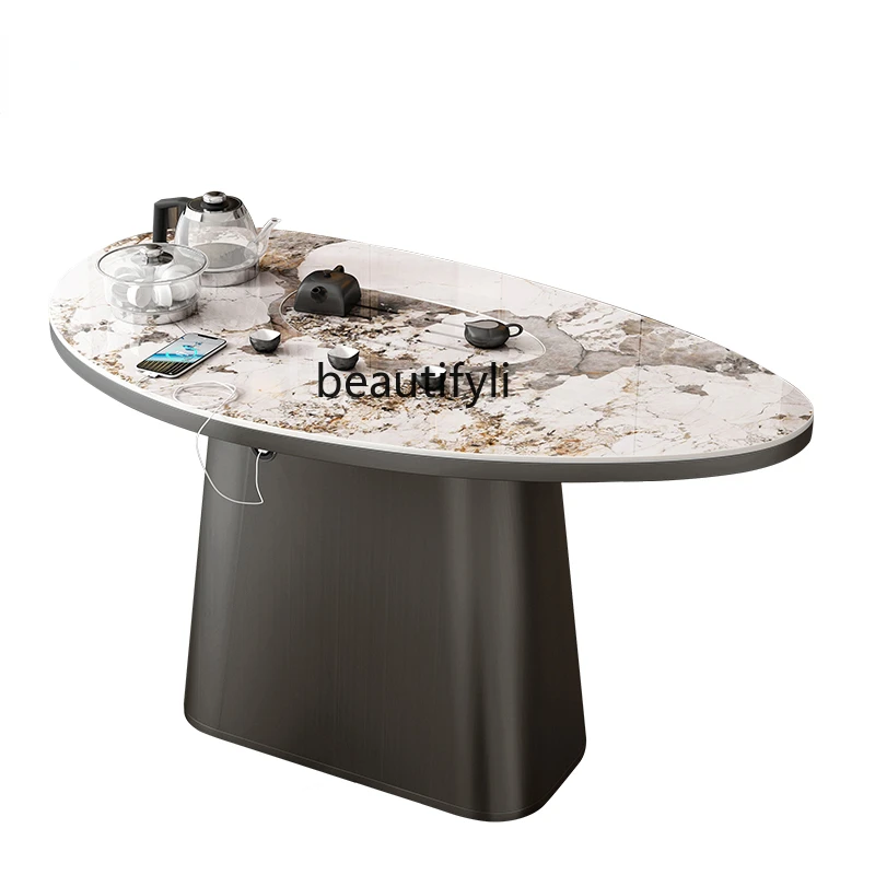 

yj Light Luxury Balcony Kombucha Table and Chair Combination Italian Stone Plate Tea Table Integrated Charging