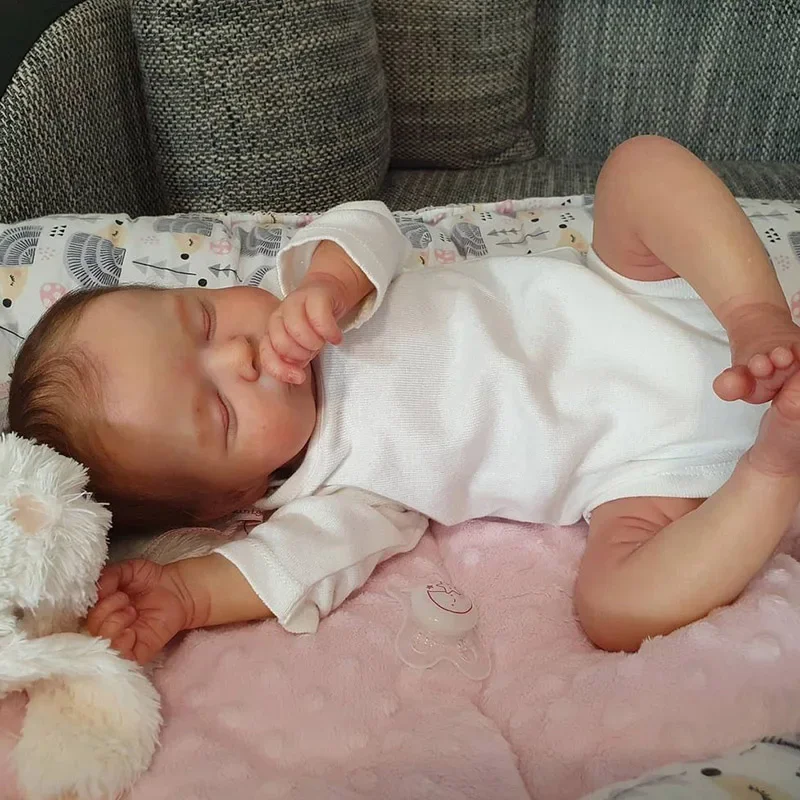 45cm Cute Reborn Sleeping Baby Doll Girl Rosalie with Hand-Rooted Brown Hair