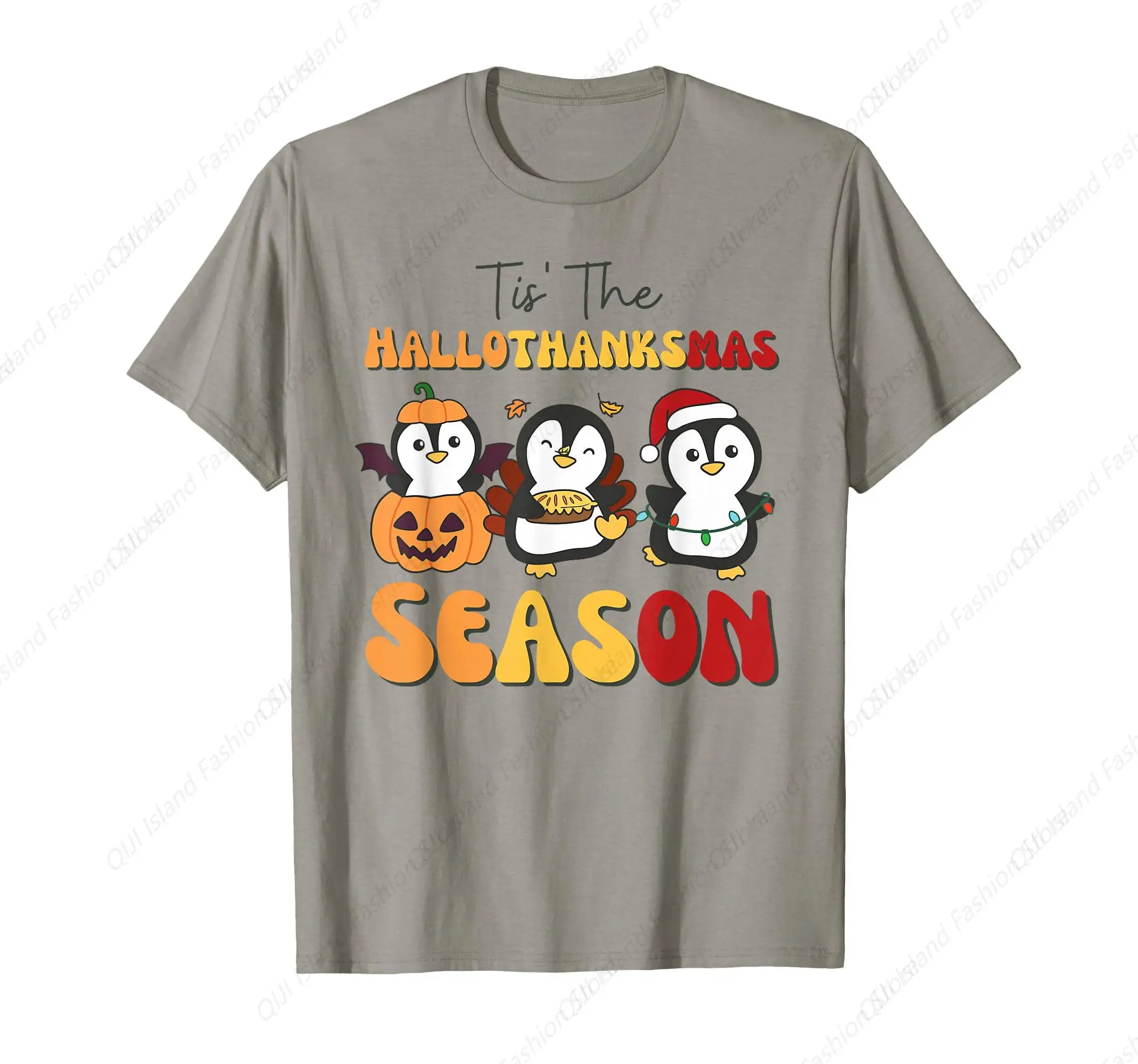 تي شيرت Penguin Christmas Halloween Tis' The Hallothanksmas Season #1