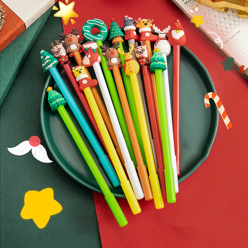 20/40pcs Cartoon Christmas Gel Pen 0.5 Black Student Writing Office Signature Neutral Pen Stationery School Supplies Kids Gifts