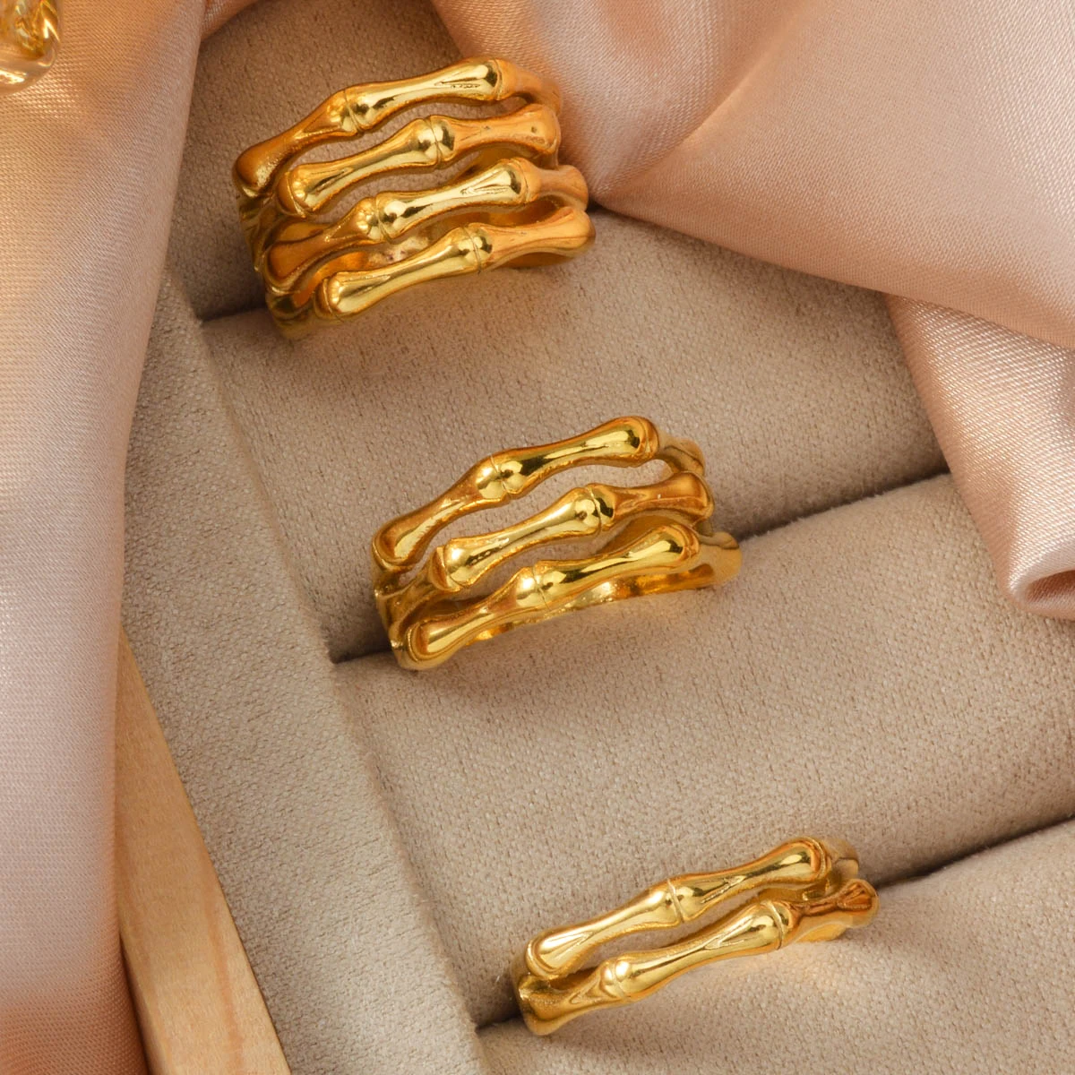 

Gold Plated Bamboo Ring for Women Stainless Steel New Chinese Style Zen Minimalist Elegant Ring Jewelry Gift Idea for Her