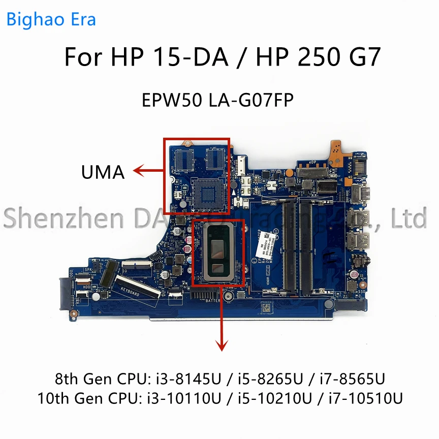 EPW50 LA-G07FP LA-G07GP For HP 15-DA 250 G7 Laptop Motherboard With i3-8145U i7-8565U i5-10210U CPU  SPS:L49976-601 L52746-601