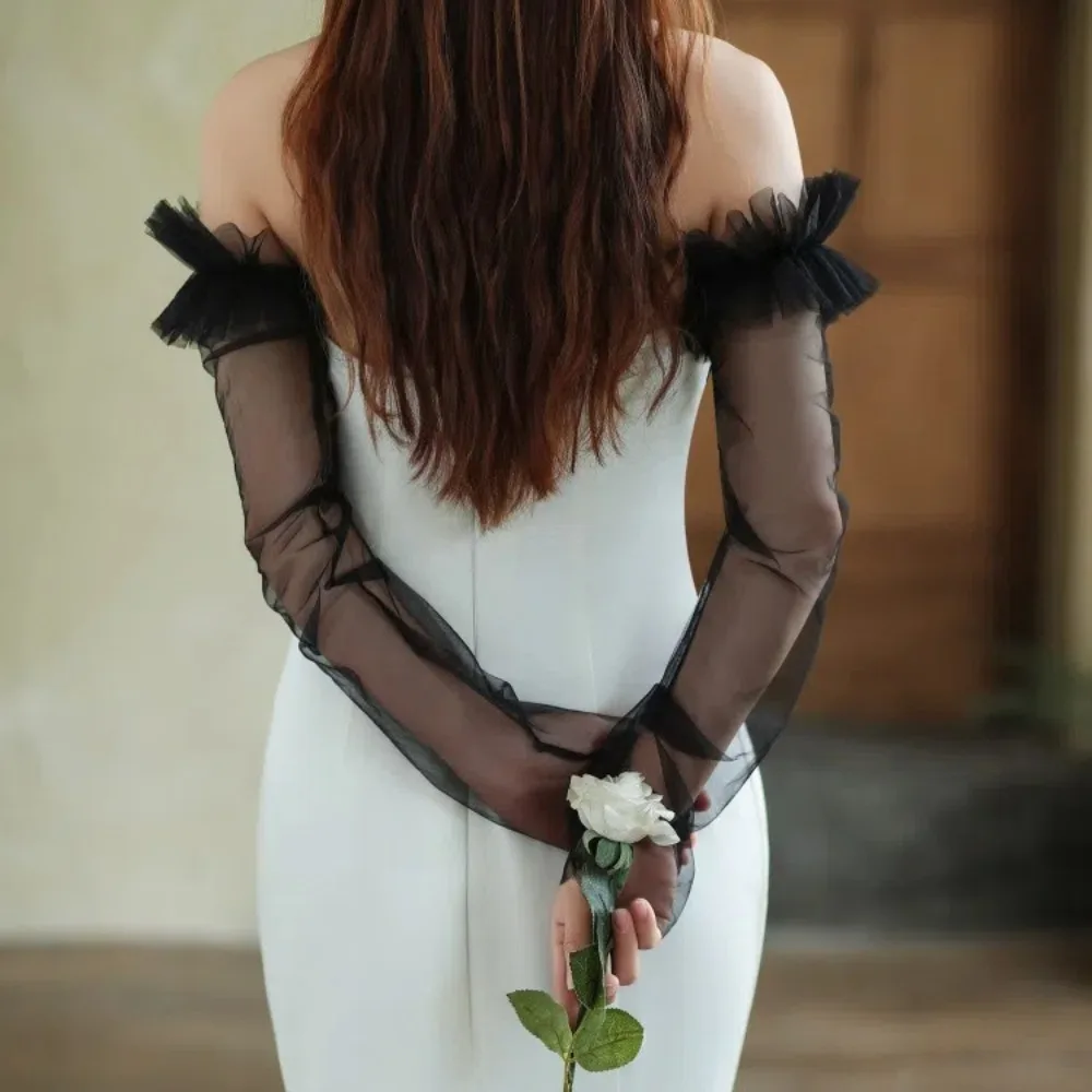 Elegant Long Sleeves Bridal Sleeves Pleated Transparent Arm Covers Removable Multiple Colors Gauze Sleeves Dresses