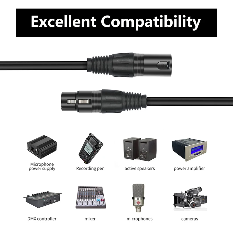 XLR Cable Male To Female XLR Microphone Cable Cannon Extension Cable For Audio Mixer Amplifiers Concerts Churches Station Cord