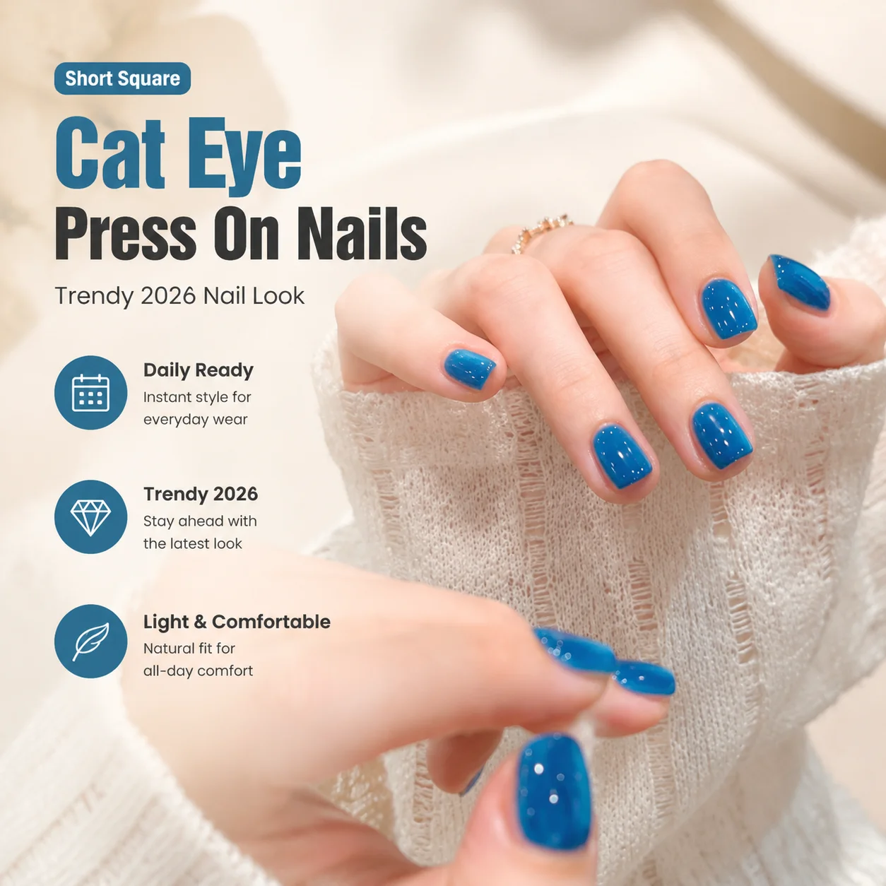 

10Pcs Short Square Cat Eye Press On Nails Daily Mini Design Trendy 2026 Short False Nail Tips for Women