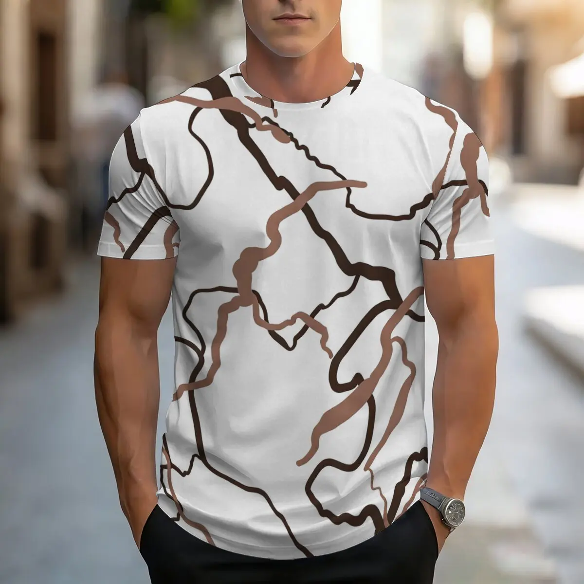 Sommer Herren Casual Sport T-Shirt mit Aufdruck, Atmungsaktiver Rundhalsausschnitt, Regulärer Schnitt, Lässiges Oberteil, Alltägliches Kurzarm-T-Shirt