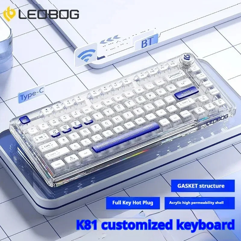 Leobog K81 Mechanical Keyboard 3 mode USB/2.4G/Bluetooth Wireless Keyboard Hot Swap Gasket Customize RGB PBT Keycaps DIY Gifts