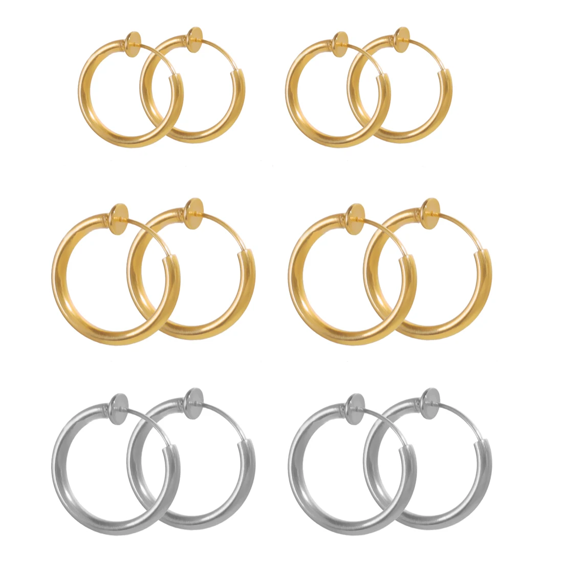 6pcs Retractable Clip On Hoop Earrings Stainless Steel Non Piercing Earrings Fake Septum Piercing Faux Nose Rings Hoop