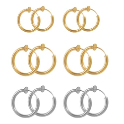 6pcs Retractable Clip On Hoop Earrings Stainless Steel Non Piercing Earrings Fake Septum Piercing Faux Nose Rings Hoop