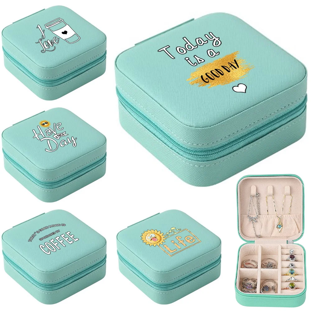 Portable Jewelry Packaging Box Food Pettern Travel Jewelry Case Leather Storage Earrings Necklace Ring Jewelry Organizer Display