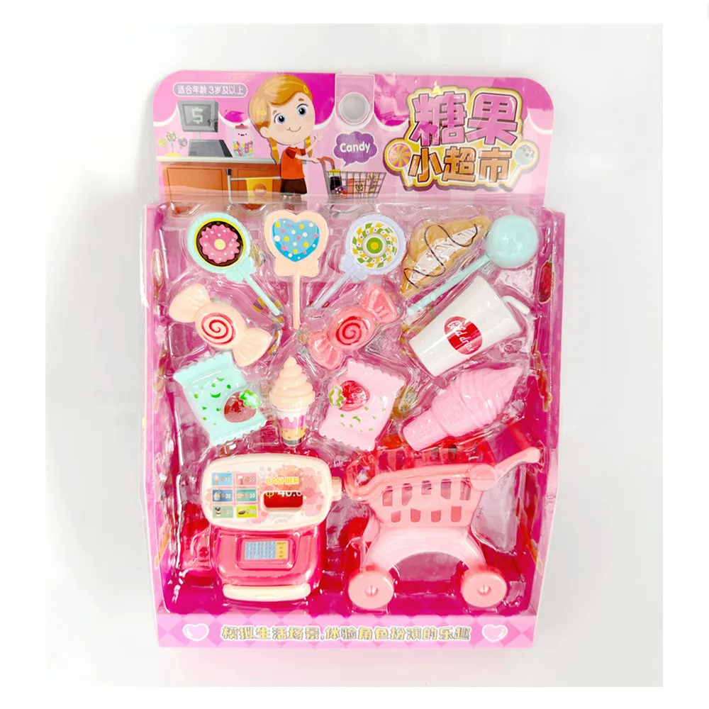1 مجموعة الكرتون اللعب منزل محاكاة ماكينة تسجيل المدفوعات النقدية كاندي ركن مخزن عربة التسوق آلة الرسالة الآلية البلاستيكية نموذج لعبة طفل