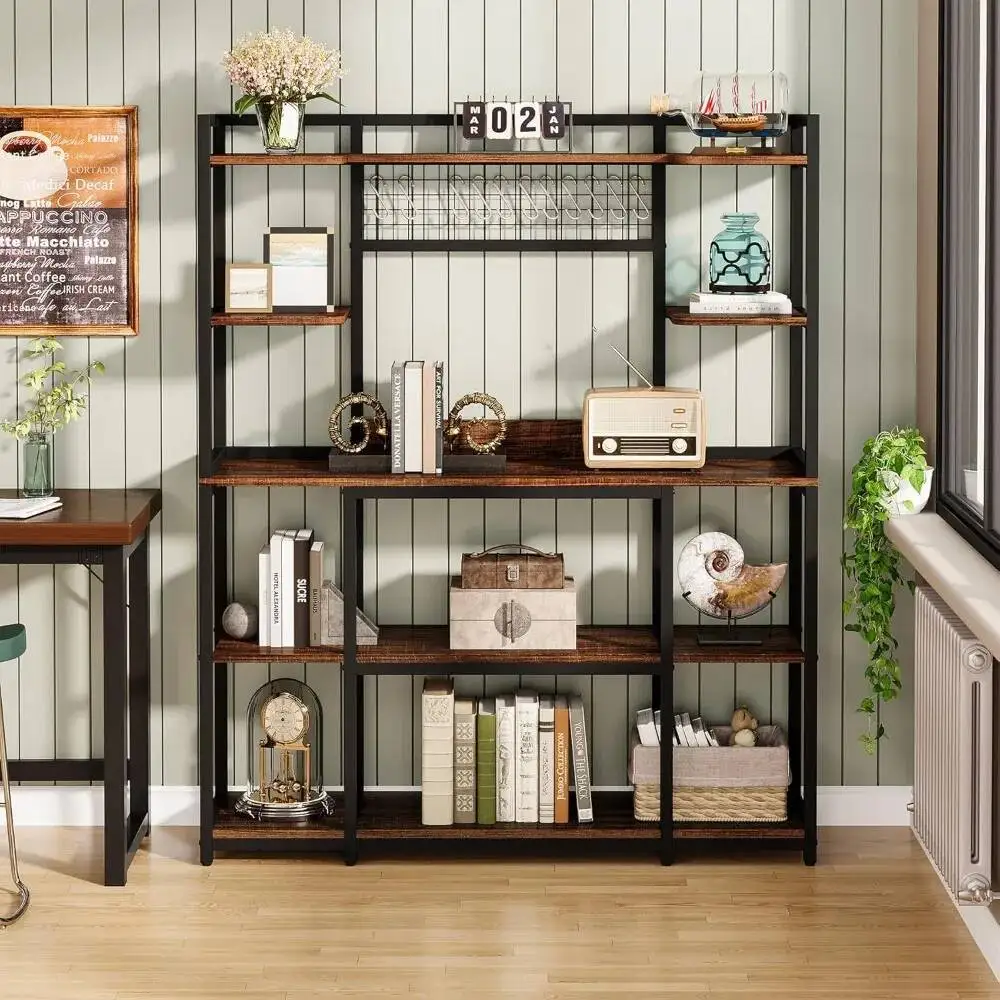 رف الخبازين، حامل ميكروويف من 5 طبقات مع إطار معدني، رف تخزين واسع للمطبخ مقاس 55 بوصة، محطة خباز كبيرة لبار القهوة #5