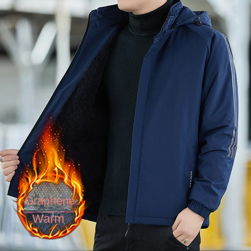 

Графеновая утепленная куртка для мужчин, осень/зима 2025, новое корейское модное стильное ветрозащитное пальто, мужское стильное утолщенное пальто на флисовой подкладке