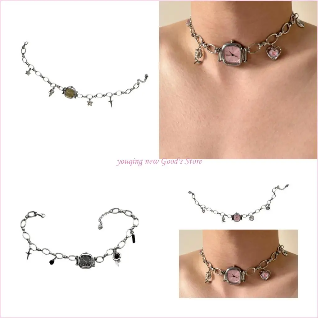 

57QA Mechanical Charm Necklace Vintage Alloy Pendant Neckwear Feminine Jewelry