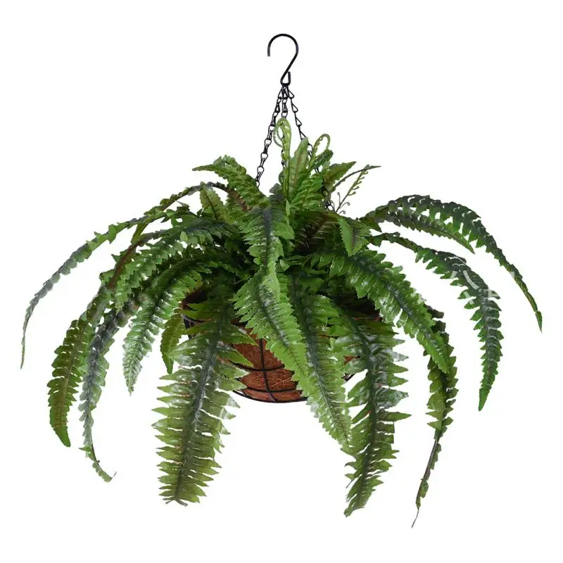 

Artificial Fern Hang Basket Artificial Hang Plants In Basket Fake Hang Seaweed Ferns Plant Large UV Resistant Silk Faux Ferns