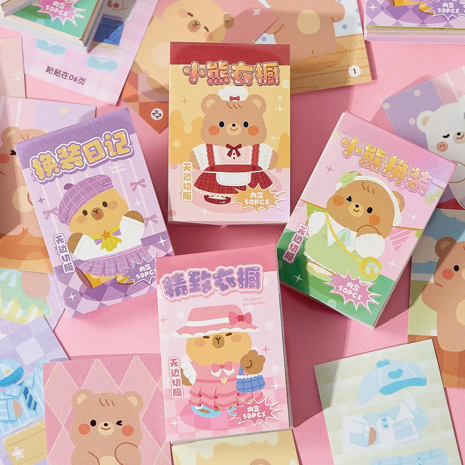 50 hojas de 4 diseños de hojas de pegatinas con temática de osos adorables para decoración y creación de escenas DIY (Sticker Spark)