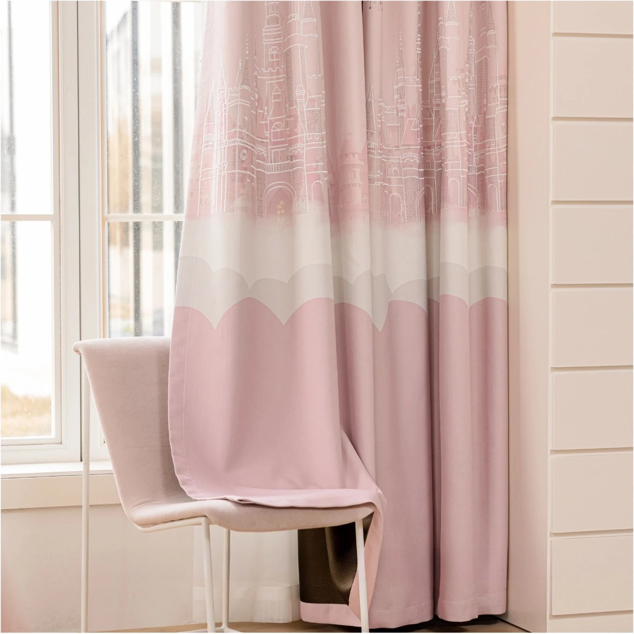 Custom Size Fairy Tale Castle Embroidery Snow Neil Curtains Cotton Curtains Pink Shade Curtains for Living Dining Room Bedroom