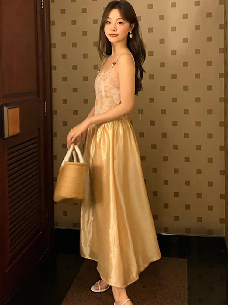 

Summer Fashion Patchwork Print Sling Sexy Dress Women Vintage Elegant Luxury Long Dress 2025 Korean Bodycon Festival Party Dress